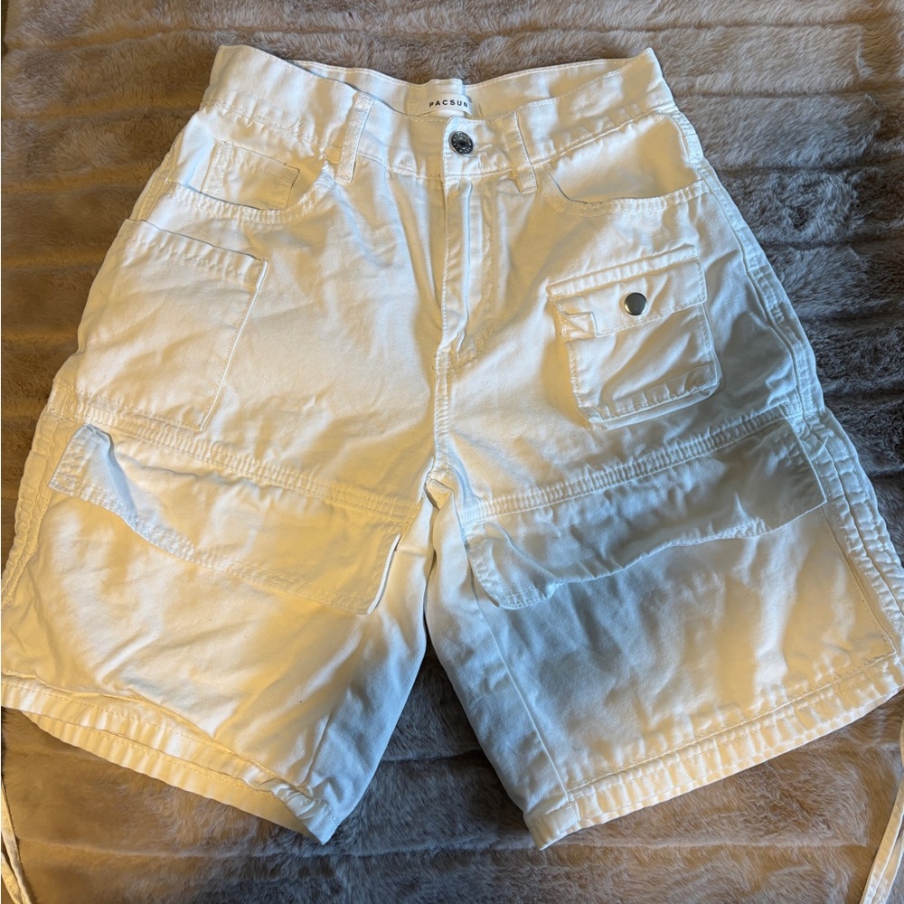 PacSun White Cargo Shorts Relaxed Fit Lightweight